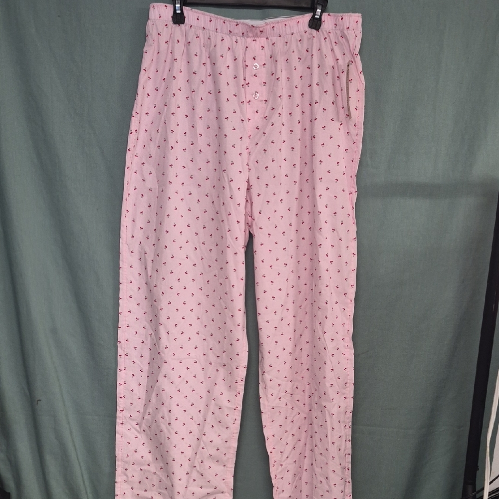 No Boundaries Pink Pajama Pants with Red Cherry Print